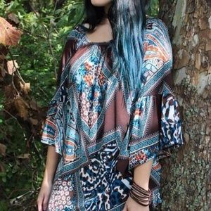 Brown and Teal 3/4 sleeve tunic top (2)